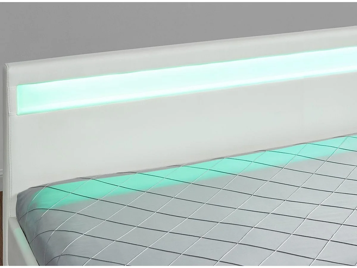 Lit à led avec 4 tiroirs simili cuir Denvers-Couleur Blanc-160x200