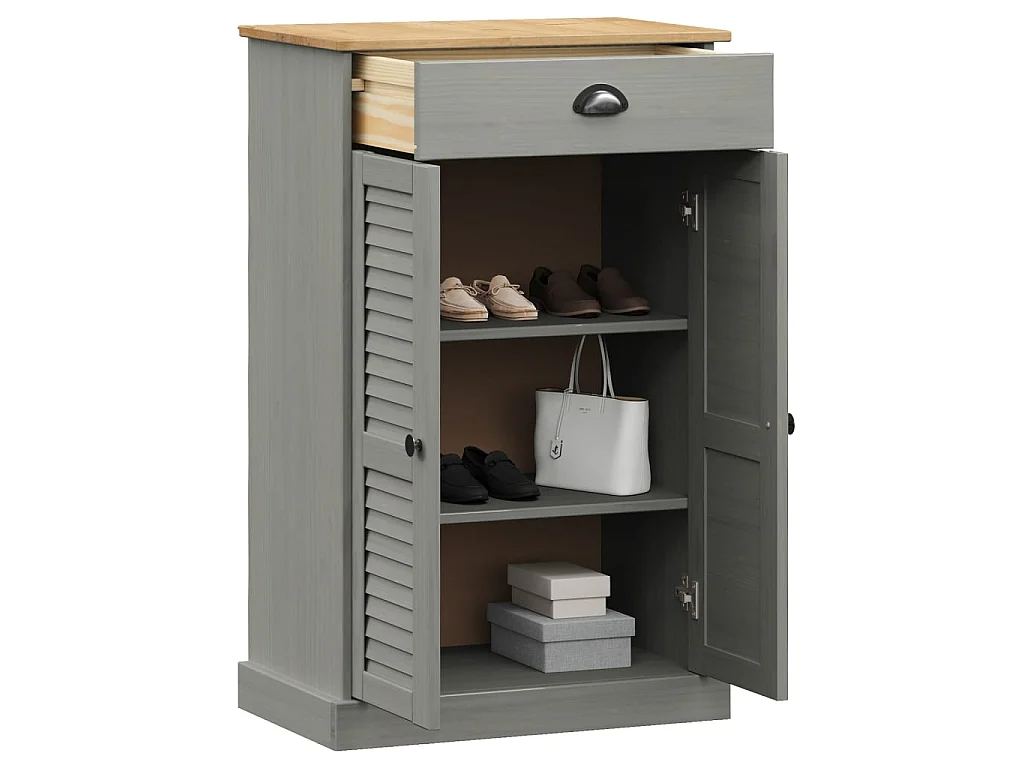 Scarpiera VIGO grigia 60x35x96 cm in legno massello di pino