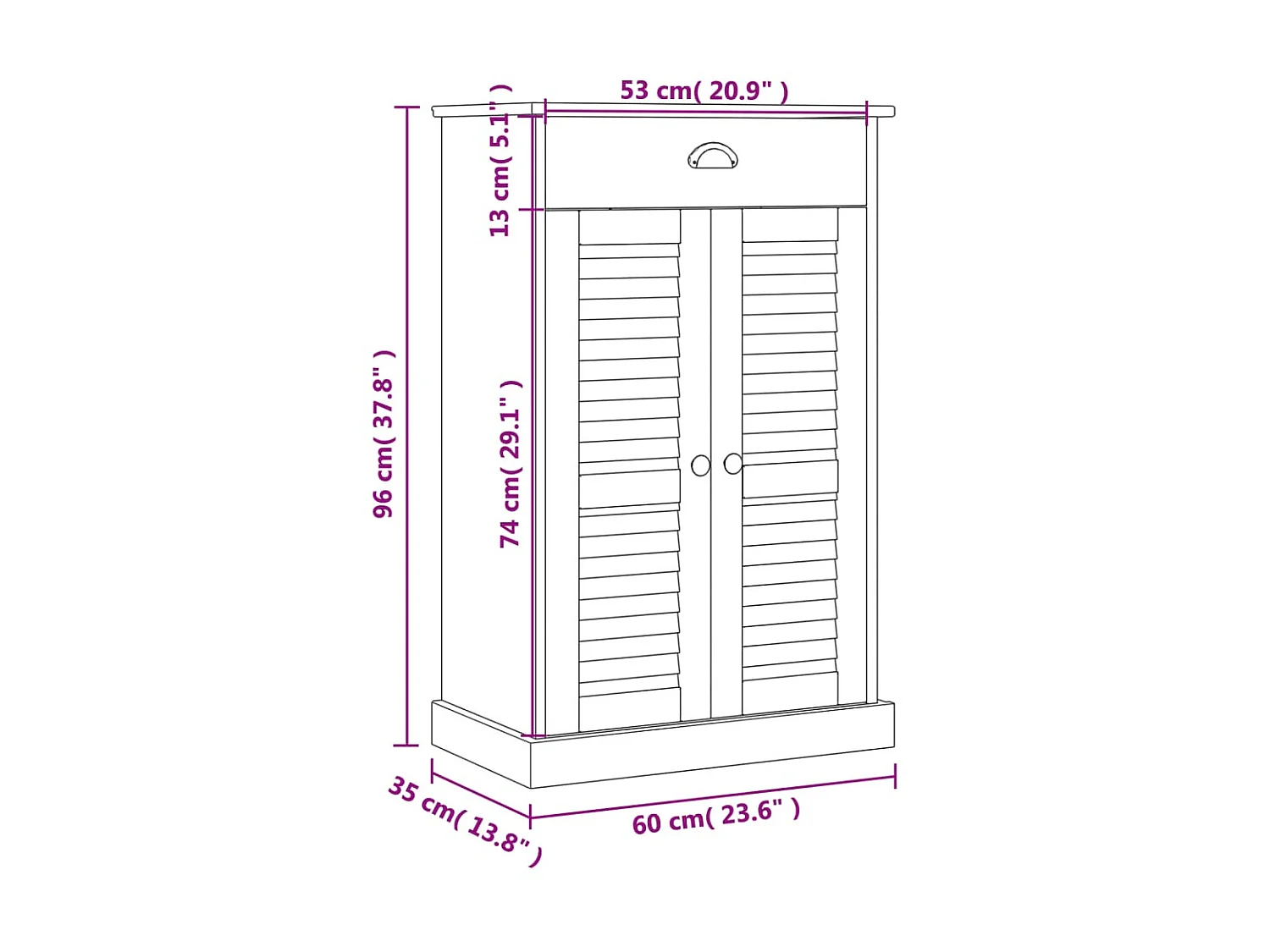 Armoire à chaussures VIGO gris 60x35x96 cm bois massif de pin
