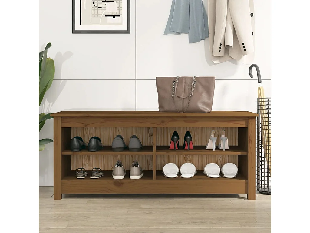 Panca per scarpe Marrone miele 110x38x45,5 cm Pino massiccio