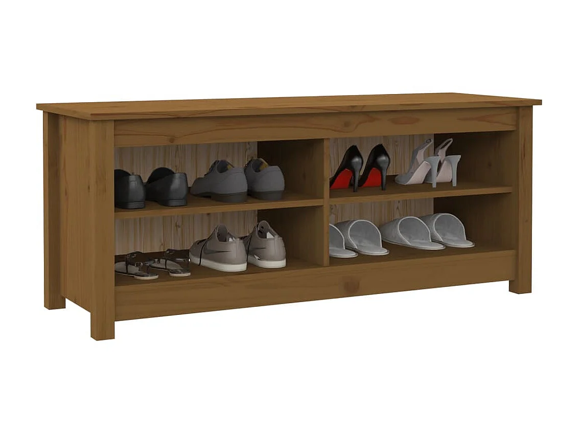 Banc à chaussures Marron miel 110x38x45,5 cm Pin massif