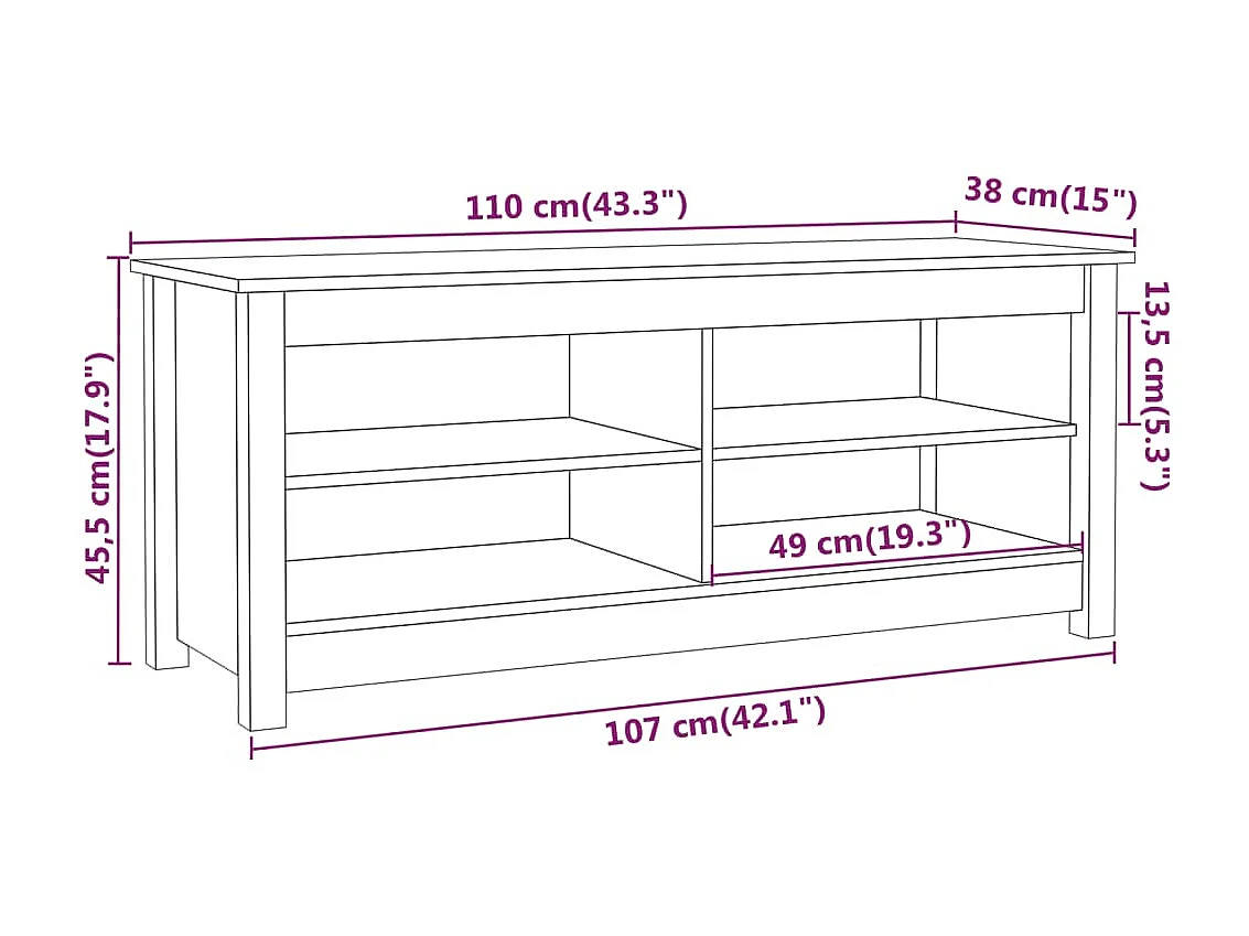 Banc à chaussures Marron miel 110x38x45,5 cm Pin massif