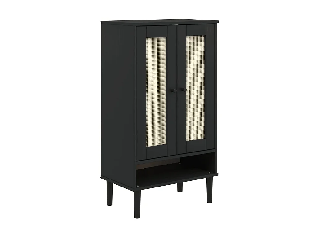 SENJA schoenenkast zwart rotan look massief hout