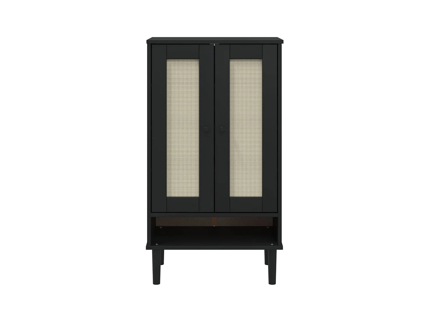 SENJA schoenenkast zwart rotan look massief hout