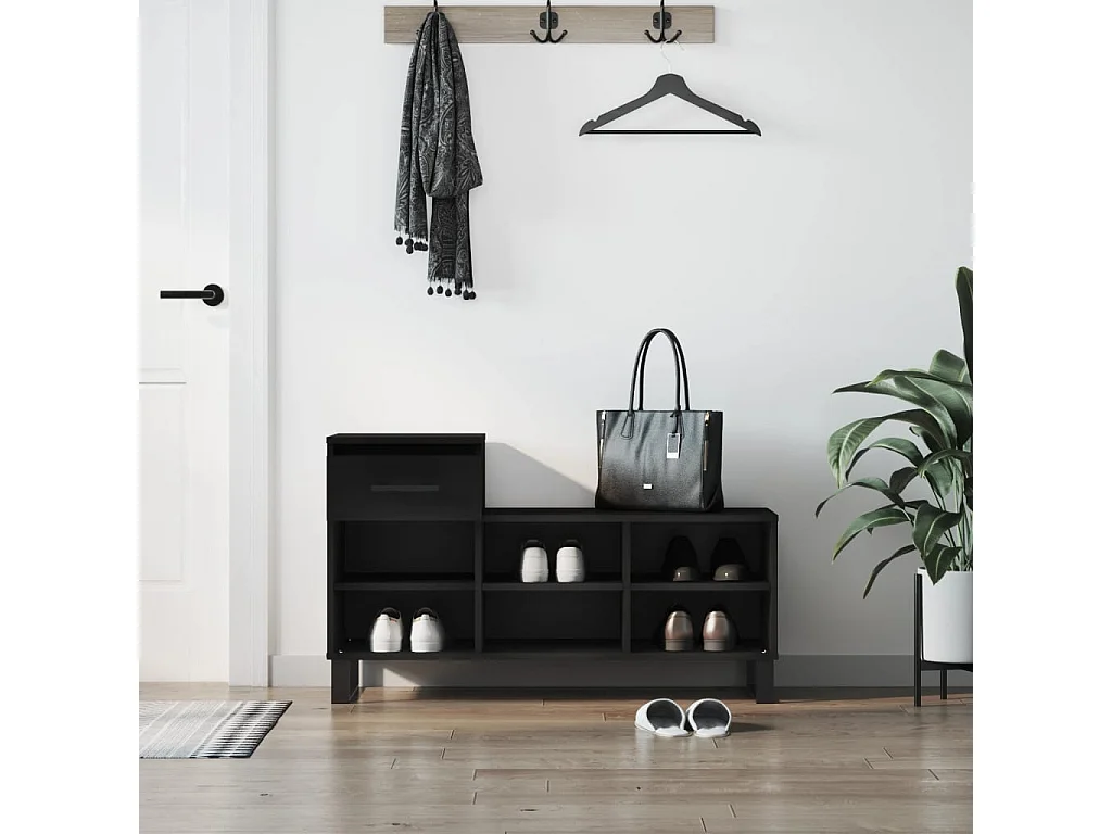Schoenenkast Zwart 102x36x60 cm Bewerkt hout