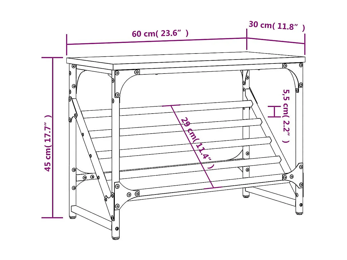 schoenenrek sonoma grijs 60x30x45 cm parket