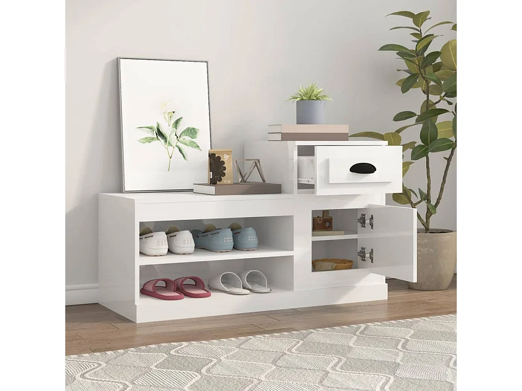 Glänzend weißer Schuhschrank 100x42x60 cm aus Holzwerkstoff