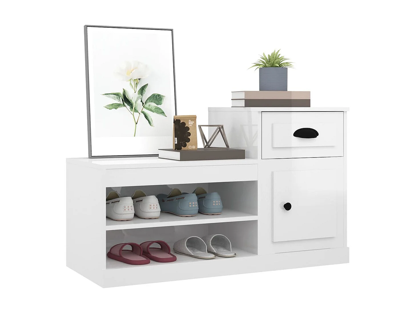 Glänzend weißer Schuhschrank 100x42x60 cm aus Holzwerkstoff