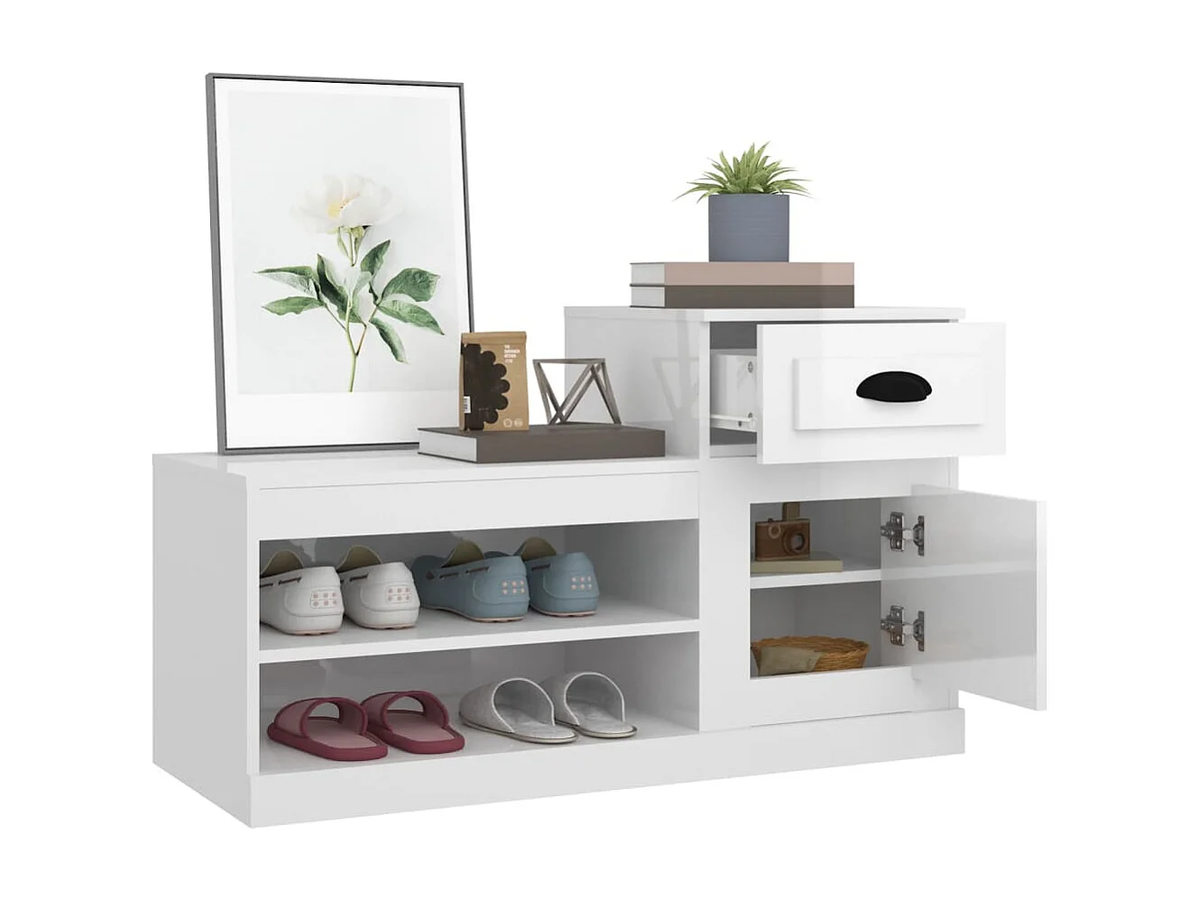 Glänzend weißer Schuhschrank 100x42x60 cm aus Holzwerkstoff