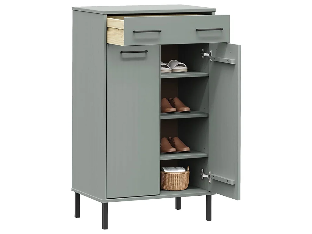 schoenenrek en metalen poten Grijs grenenhout OSLO