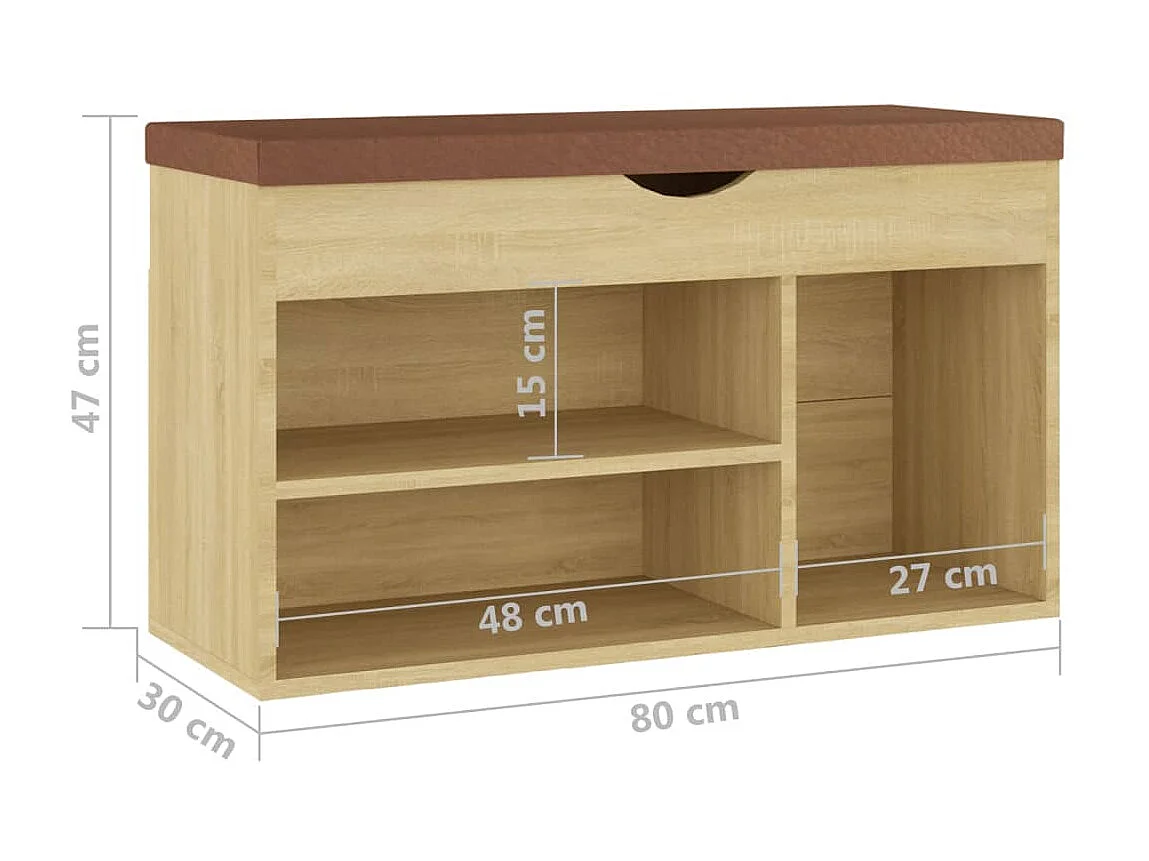 Banc à chaussures et coussin Chêne sonoma 80x30x47 cm Aggloméré