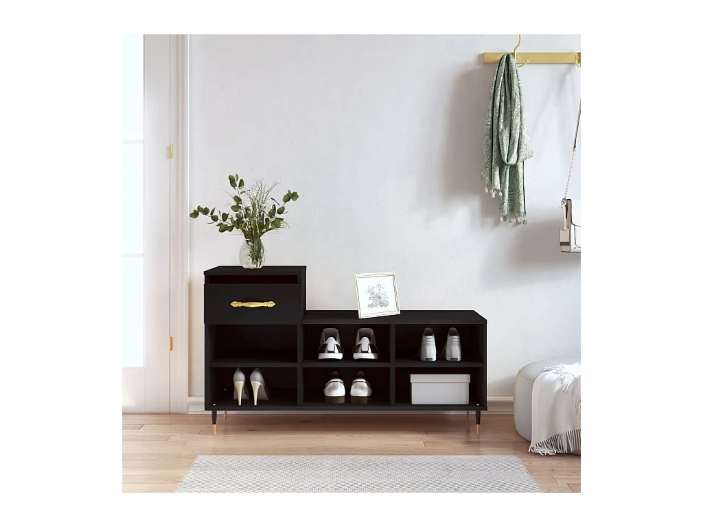Zapatero Negro 102x36x60 cm Madera contrachapada