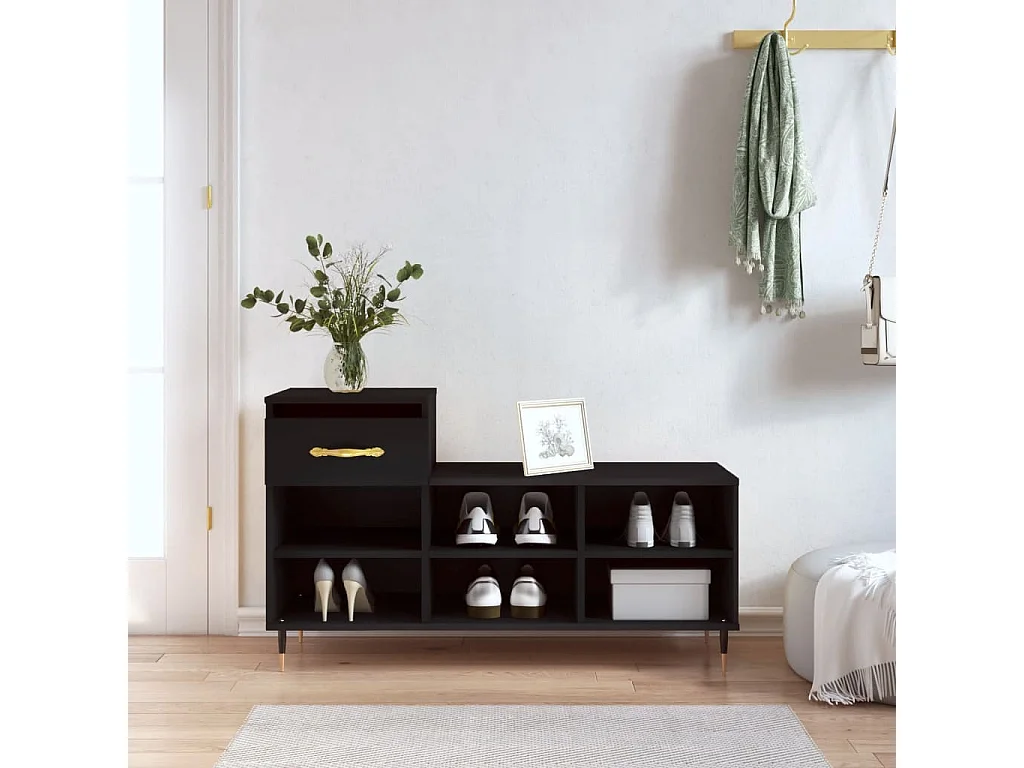 Zapatero Negro 102x36x60 cm Madera contrachapada