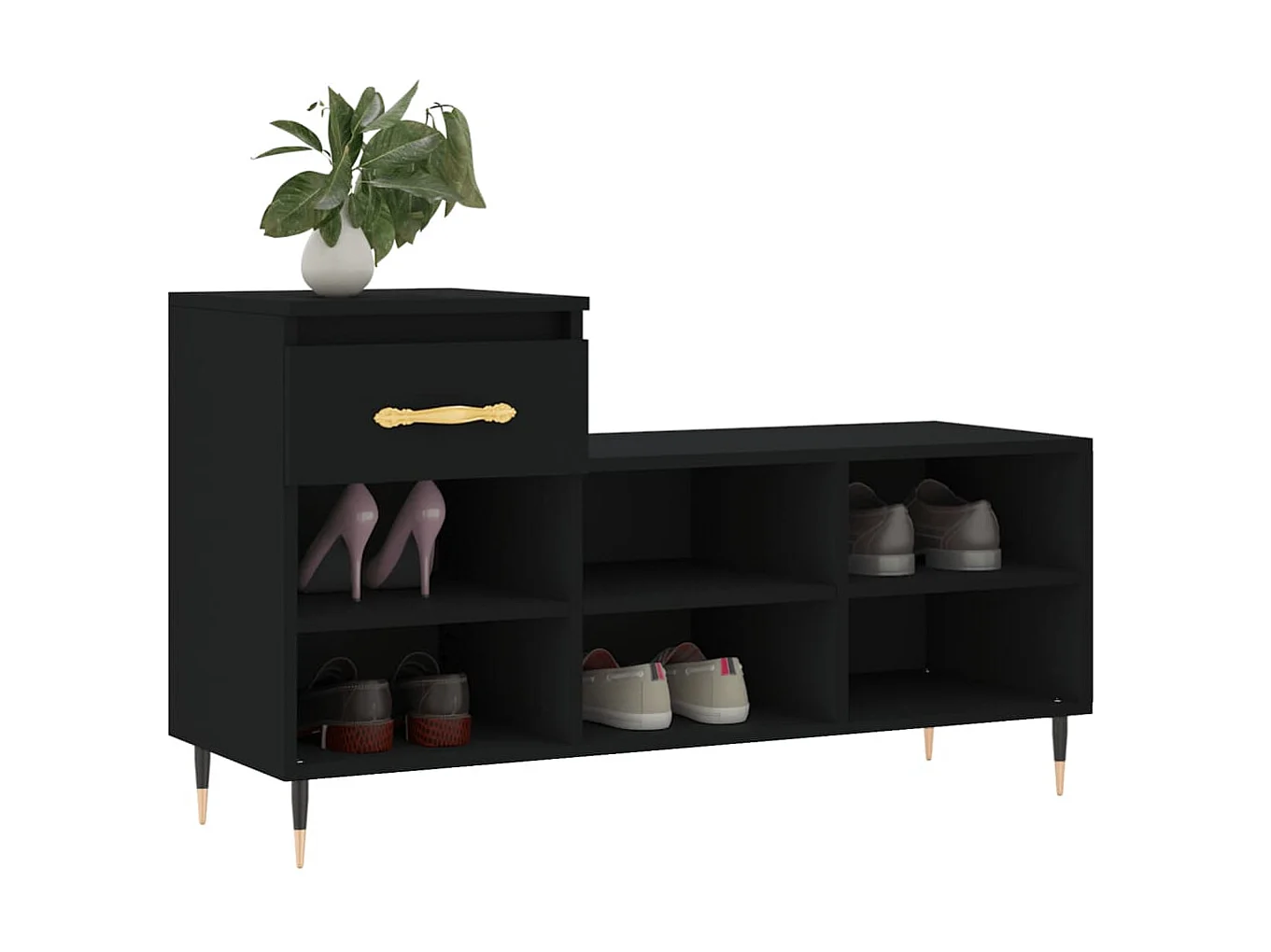 Zapatero Negro 102x36x60 cm Madera contrachapada