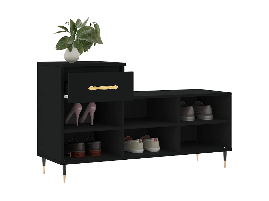 Zapatero Negro 102x36x60 cm Madera contrachapada