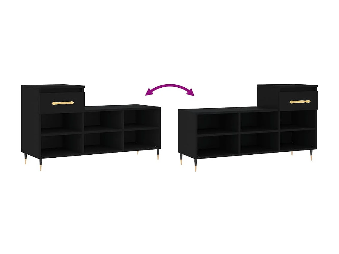 Zapatero Negro 102x36x60 cm Madera contrachapada