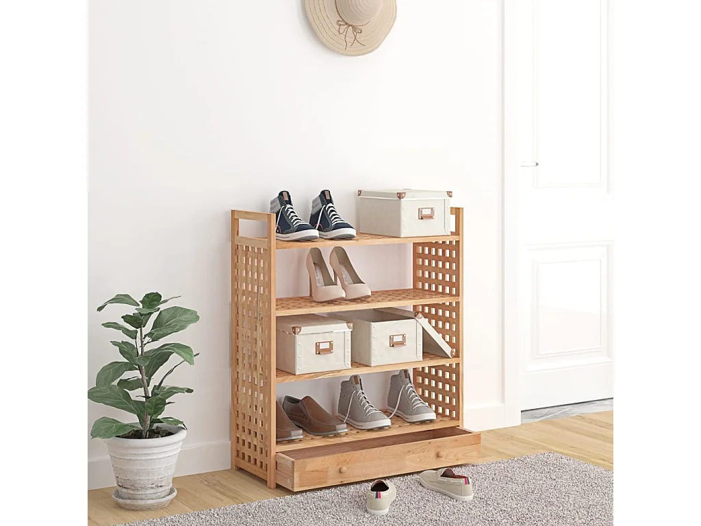 Scarpiera con cassetto 70x27x81cm Legno massello di noce