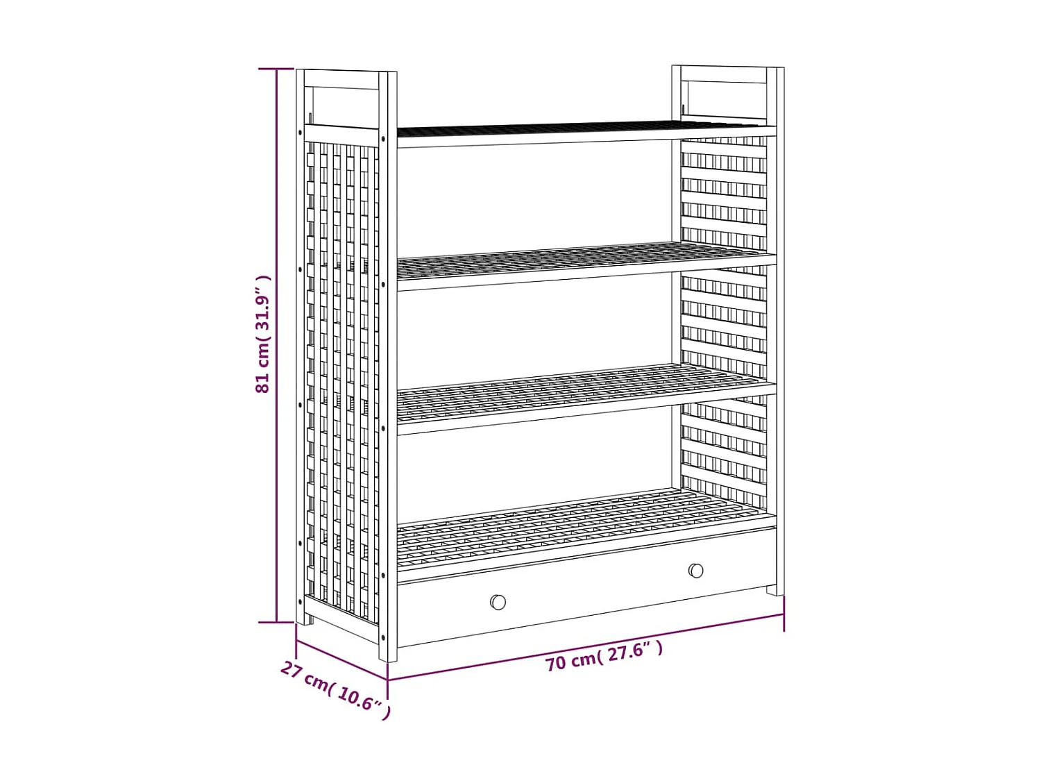Scarpiera con cassetto 70x27x81cm Legno massello di noce