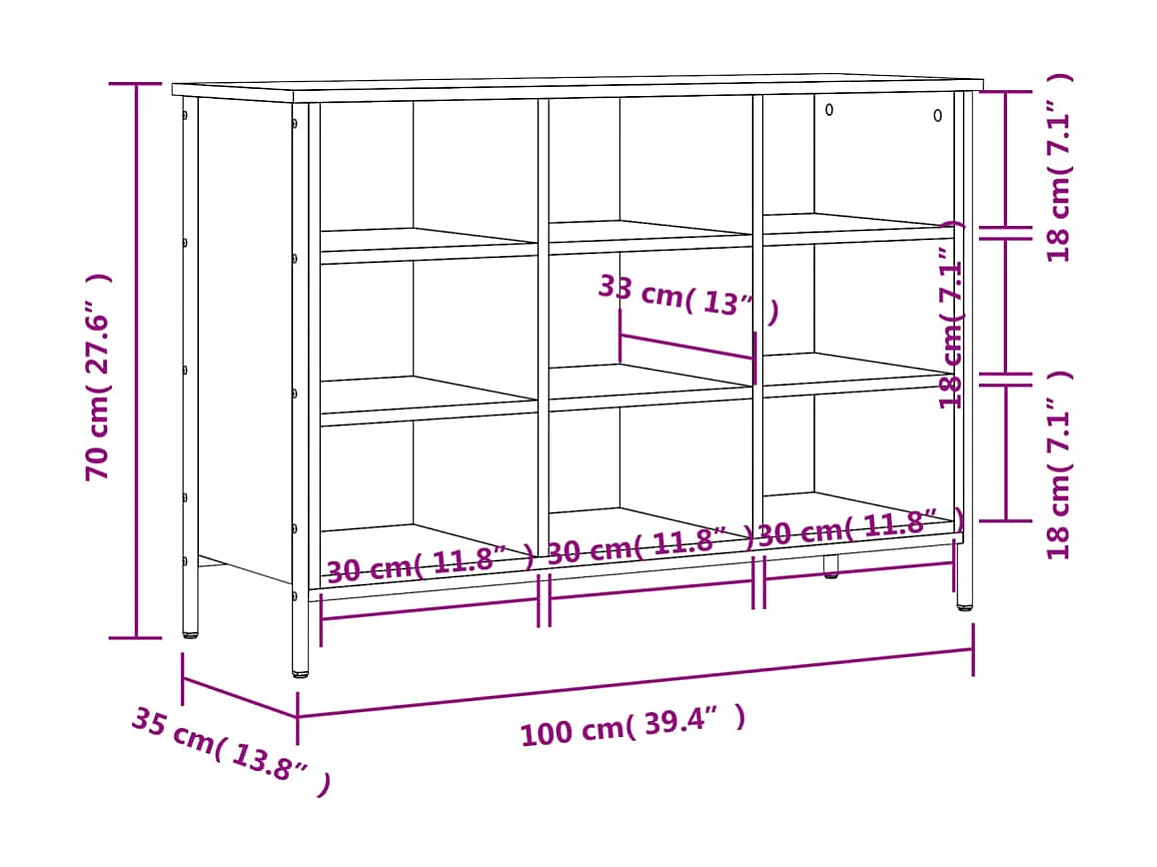 Armoire à chaussures chêne marron 100x35x70cm bois d'ingénierie