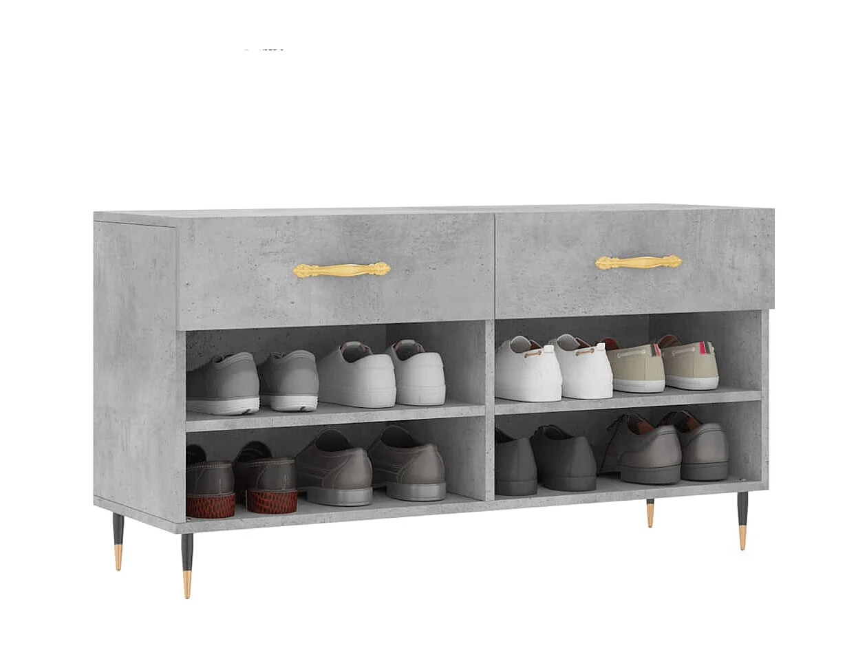 Banc à chaussures gris béton 102x35x55 cm bois d'ingénierie