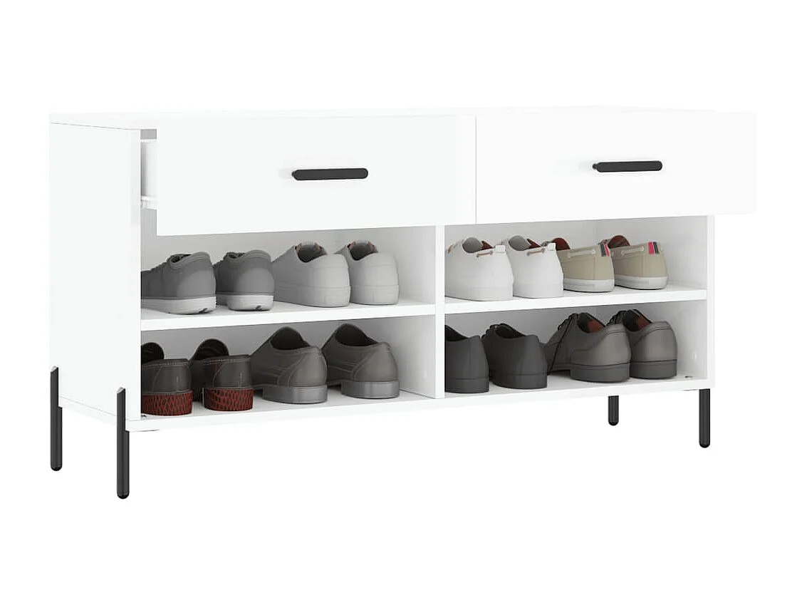 Banco zapatero blanco brillo 102x35x55 cm de madera contrachapada