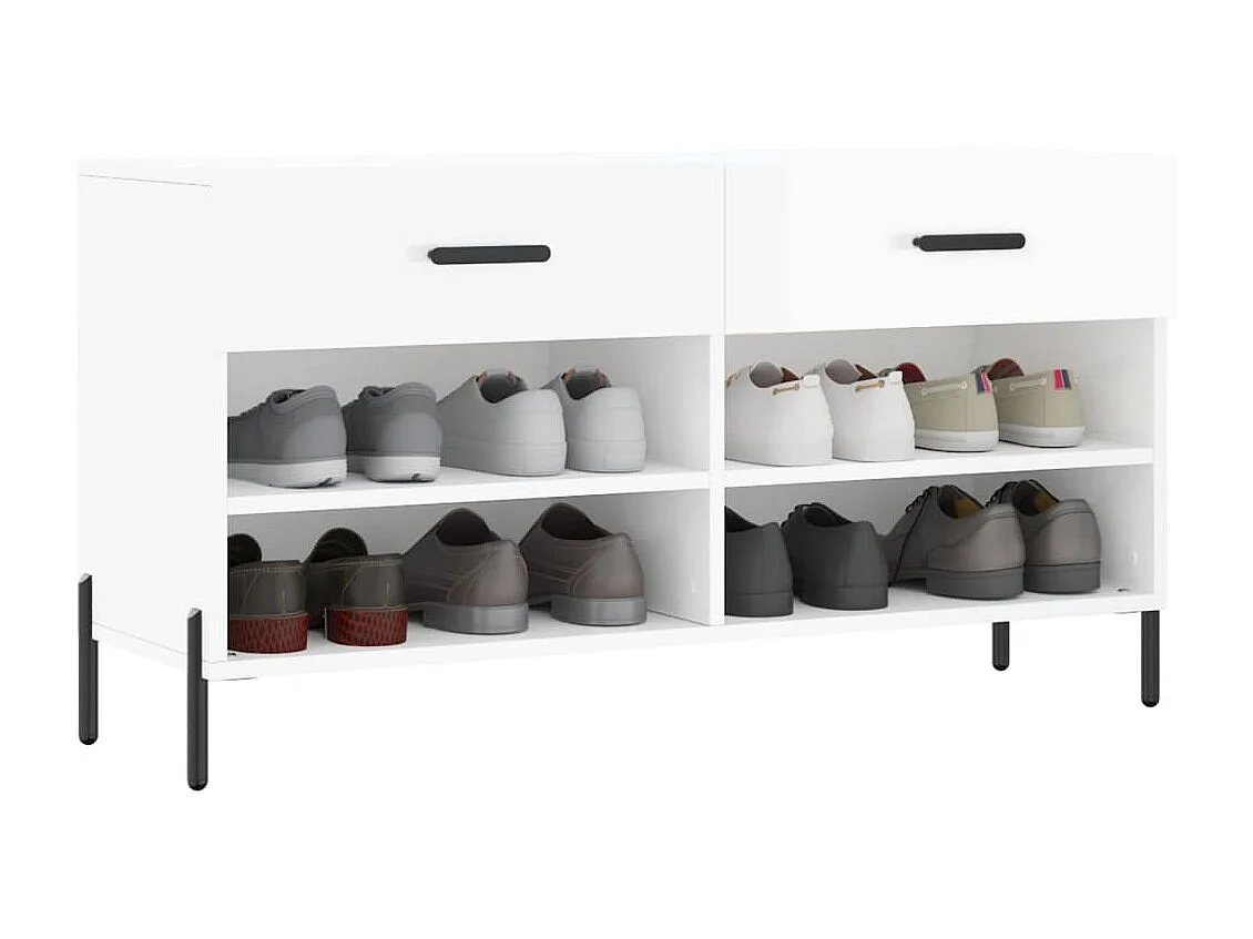 Banc à chaussures blanc brillant 102x35x55 cm bois d'ingénierie