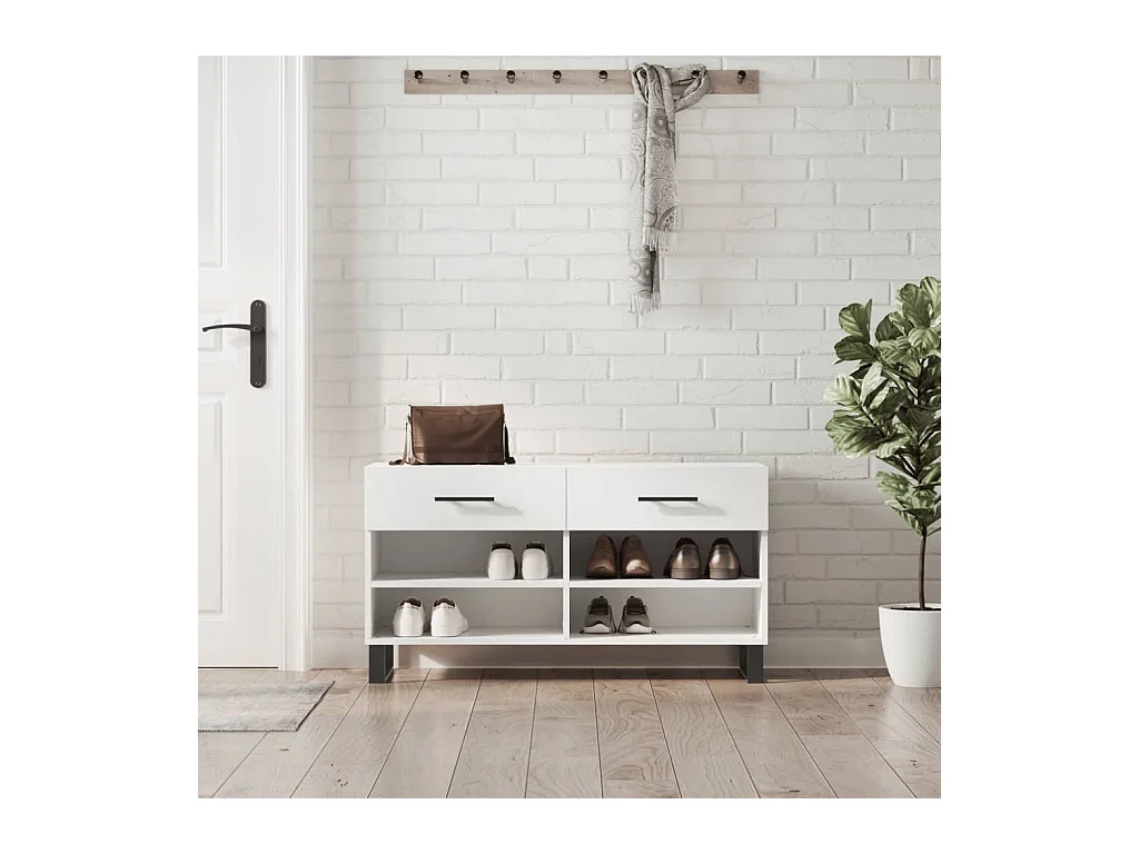 Banc à chaussures blanc 102x35x55 cm bois d'ingénierie