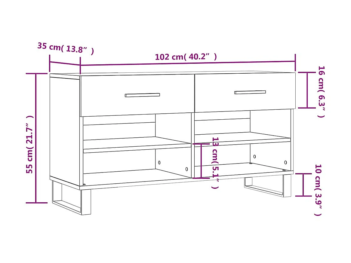 Banc à chaussures blanc 102x35x55 cm bois d'ingénierie