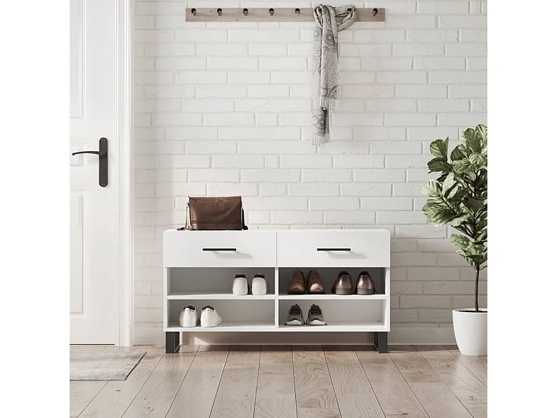 Banc à chaussures blanc 102x35x55 cm bois d'ingénierie