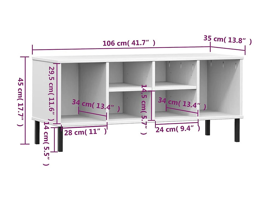 sapateira pernas de metal Branco 106x35x45cm Madeira OSLO