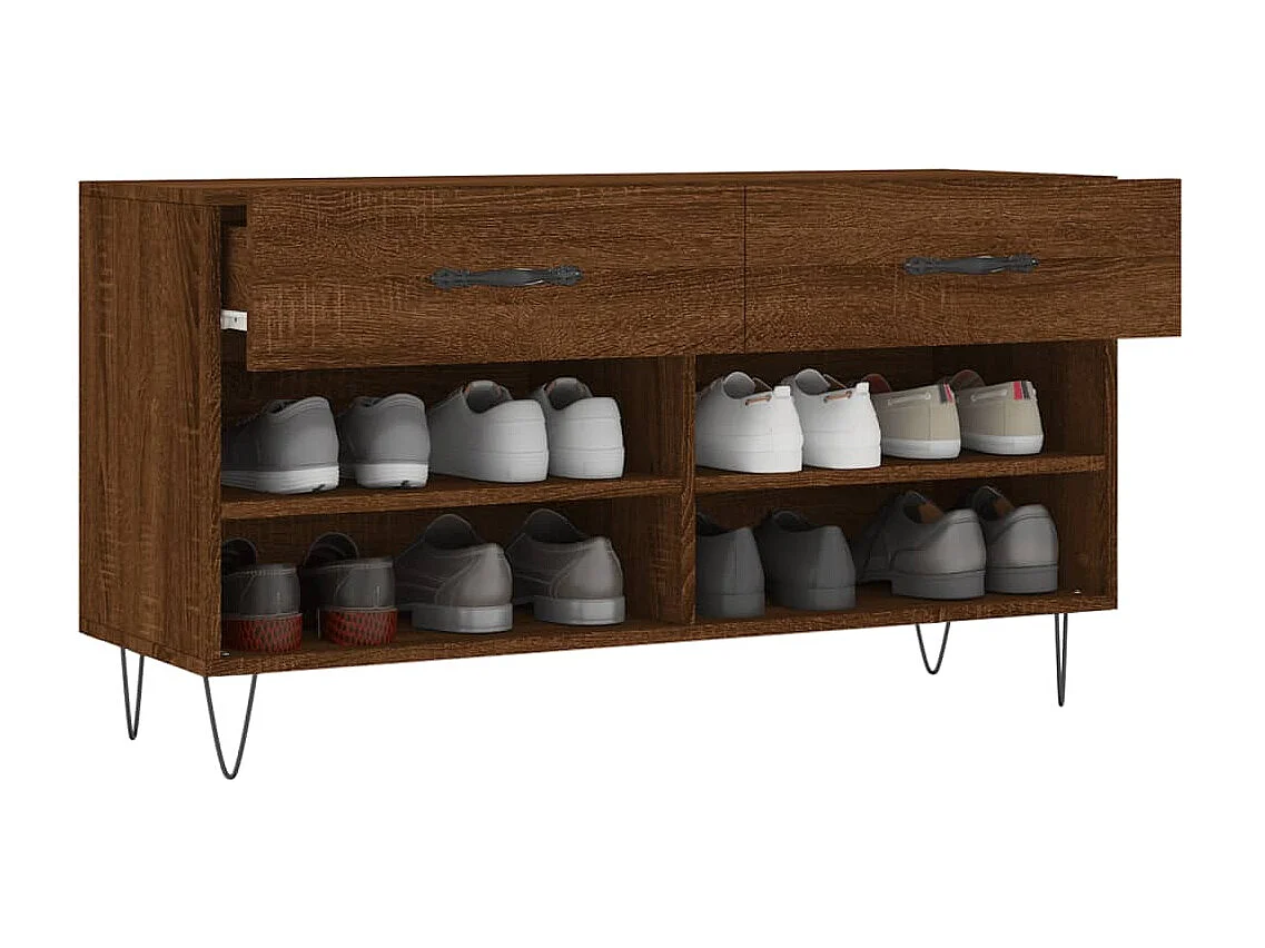 Banco zapatero roble marrón 102x35x55 cm madera contrachapada
