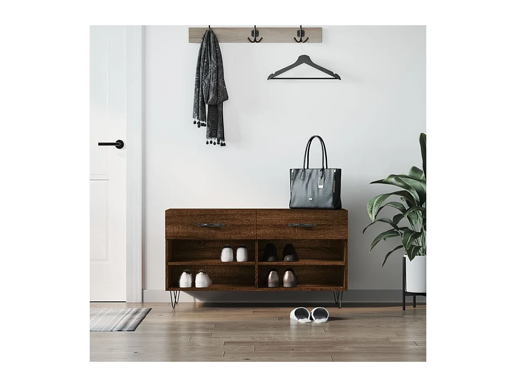 Schuhbank aus brauner Eiche, 102 x 35 x 55 cm, Holzwerkstoff