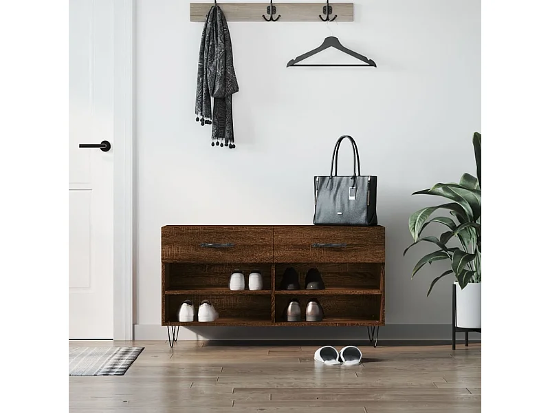 Panca per scarpe in rovere marrone 102x35x55 cm in multistrato
