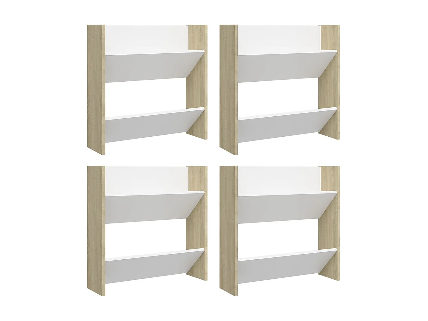 Schoenenkasten voor wandmontage 4 stuks Wit en eiken 60x18x60 cm