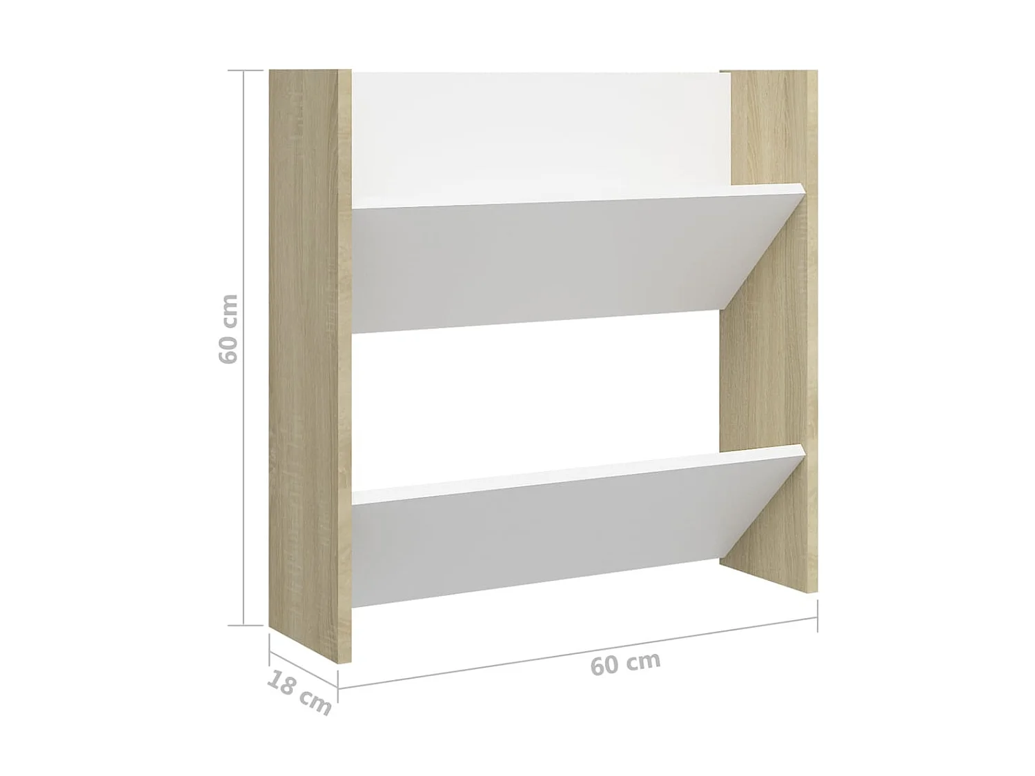Schoenenkasten voor wandmontage 4 stuks Wit en eiken 60x18x60 cm