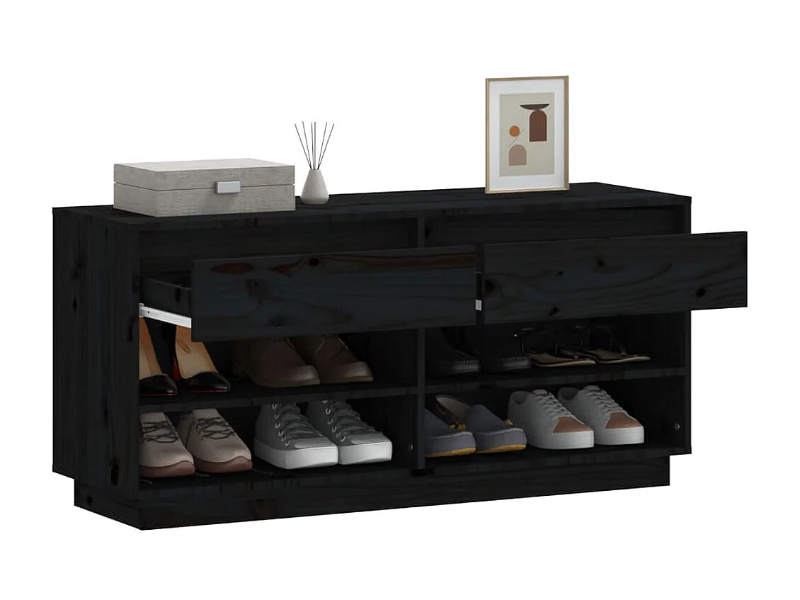 Armoire à chaussures Noir 110x34x52 cm Bois de pin massif