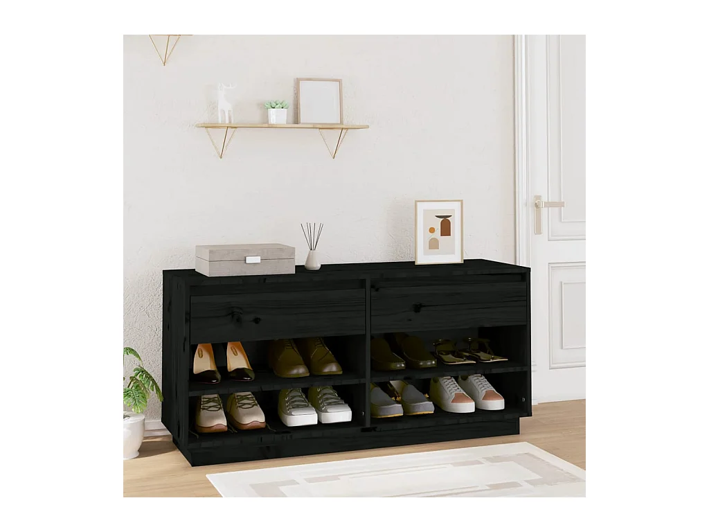 Schoenenkast Zwart 110x34x52 cm Massief grenenhout