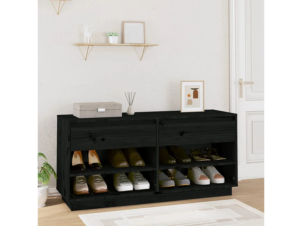 Schoenenkast Zwart 110x34x52 cm Massief grenenhout