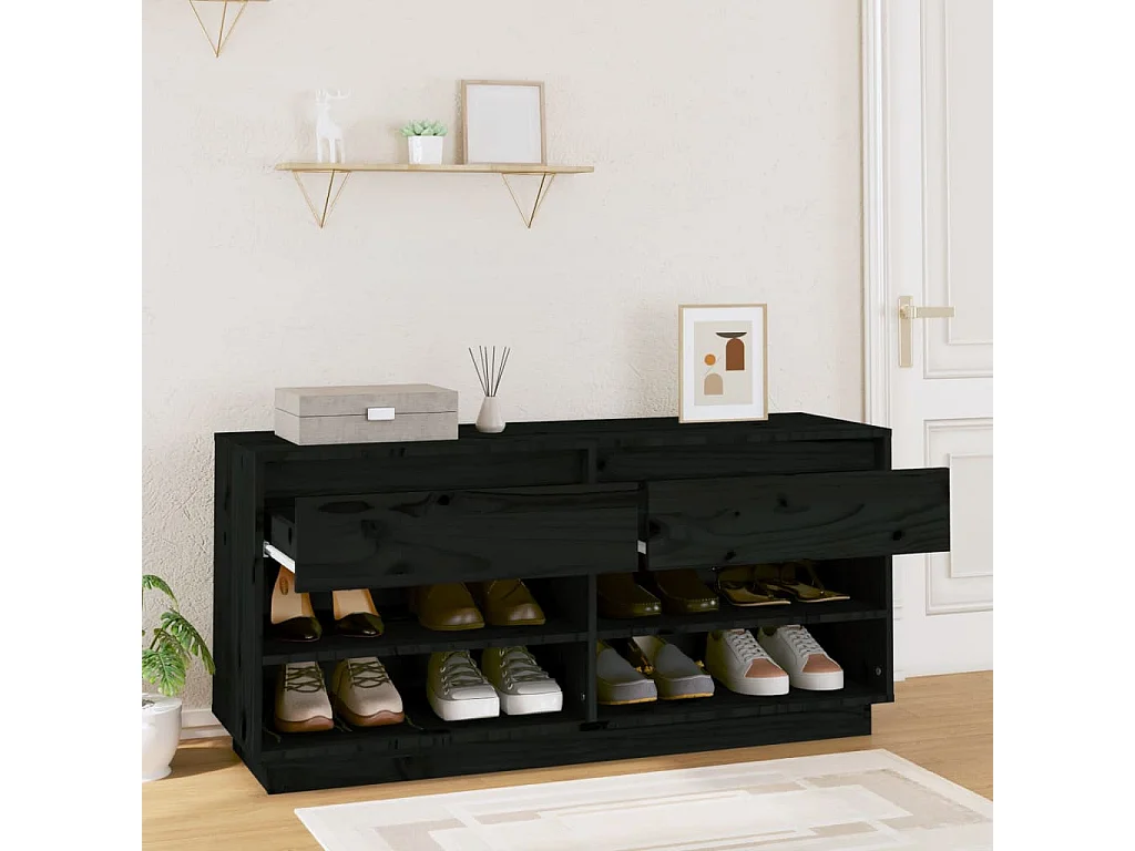 Schoenenkast Zwart 110x34x52 cm Massief grenenhout