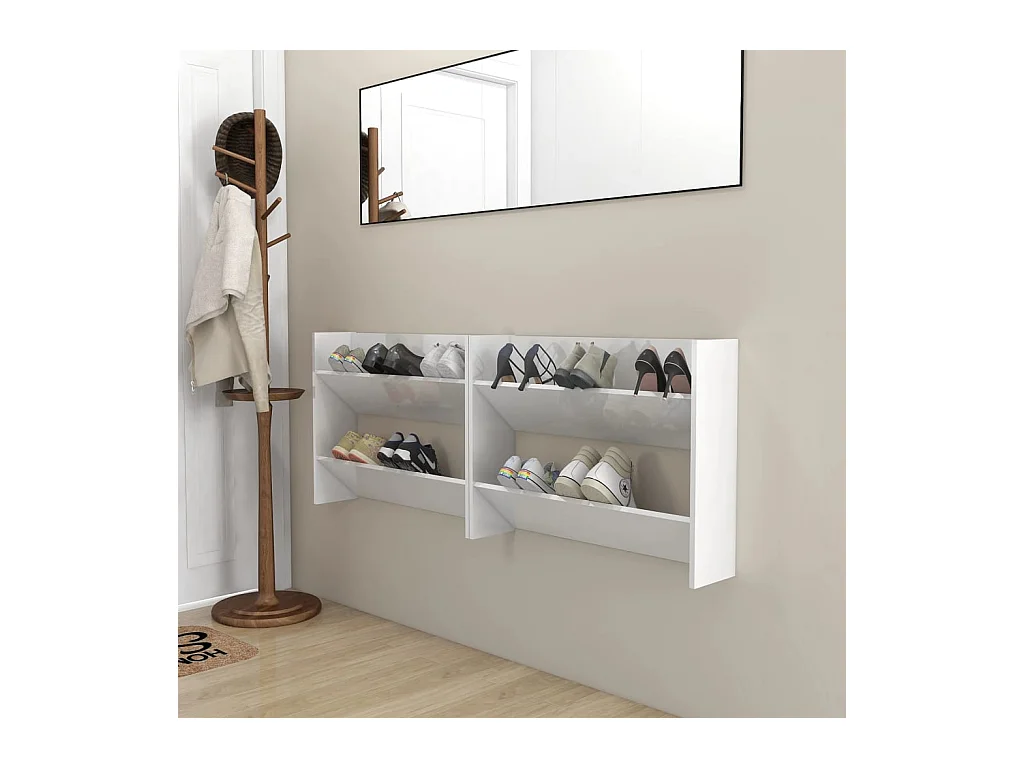 Armoires à chaussures murales 2 pcs Blanc brillant 80x18x60 cm