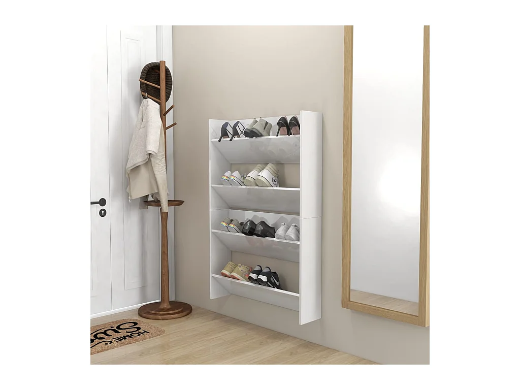 Wandmontierte Schuhschränke, 2 Stück, glänzend weiß, 80 x 18 x 60 cm