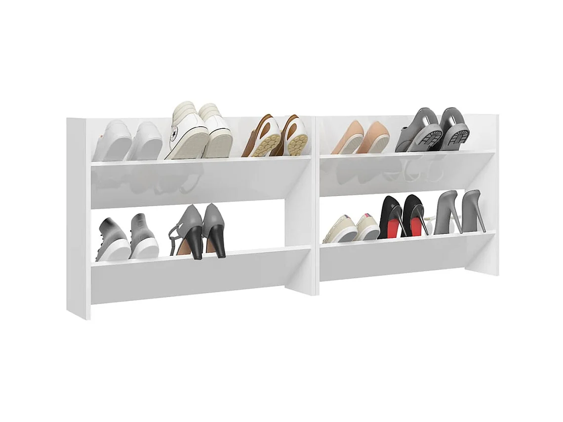 Wandmontierte Schuhschränke, 2 Stück, glänzend weiß, 80 x 18 x 60 cm