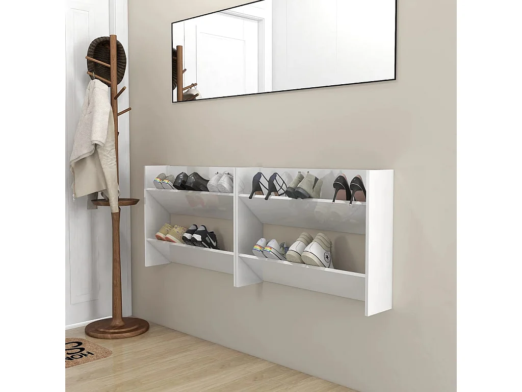 Armoires à chaussures murales 2 pcs Blanc brillant 80x18x60 cm