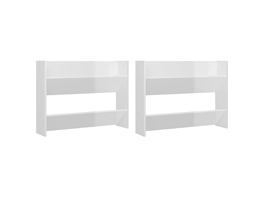 Armoires à chaussures murales 2 pcs Blanc brillant 80x18x60 cm
