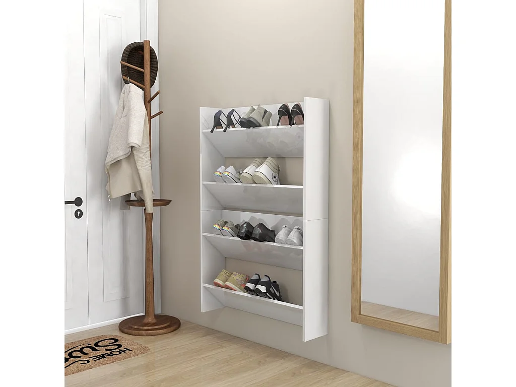 Armoires à chaussures murales 2 pcs Blanc brillant 80x18x60 cm