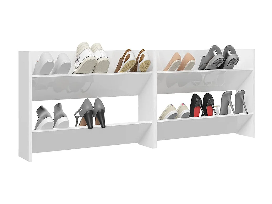 Armoires à chaussures murales 2 pcs Blanc brillant 80x18x60 cm