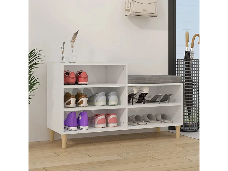 Armoire à chaussure Blanc brillant 102x36x60 cm Bois ingénierie