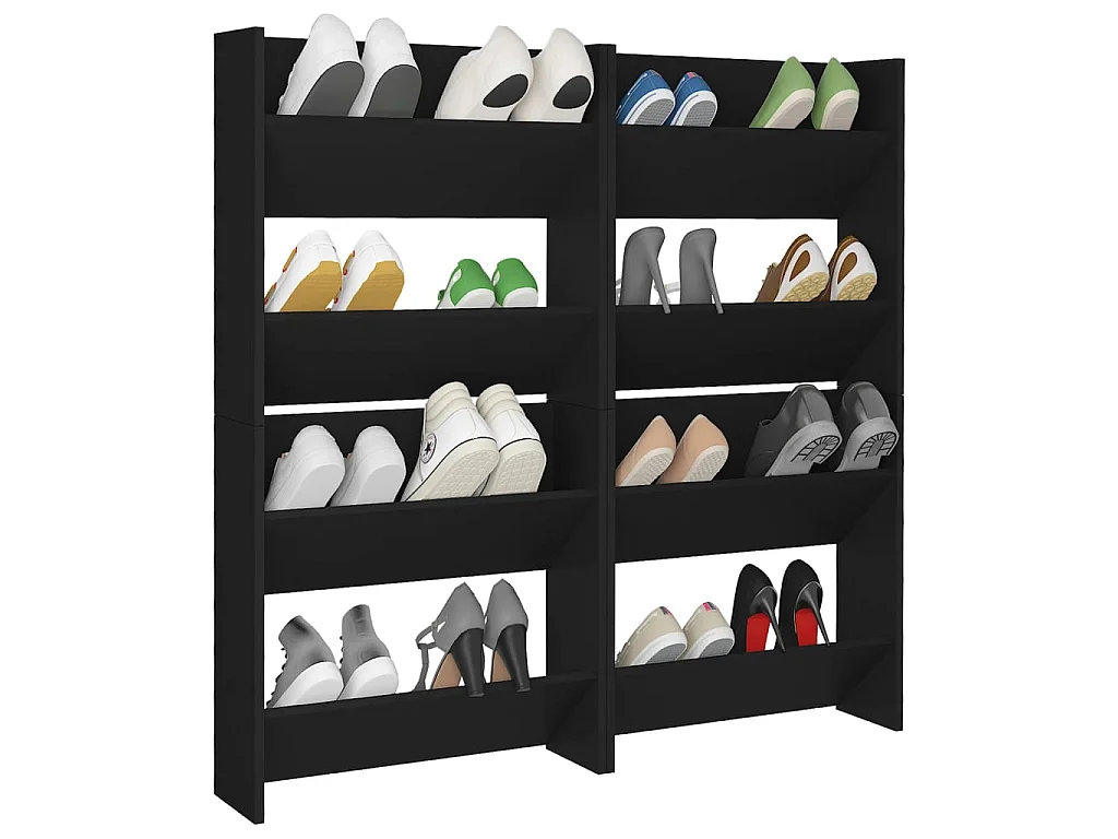 Wandmontierte Schuhschränke 4 Stück Schwarz 60x18x60 cm Spanplatte