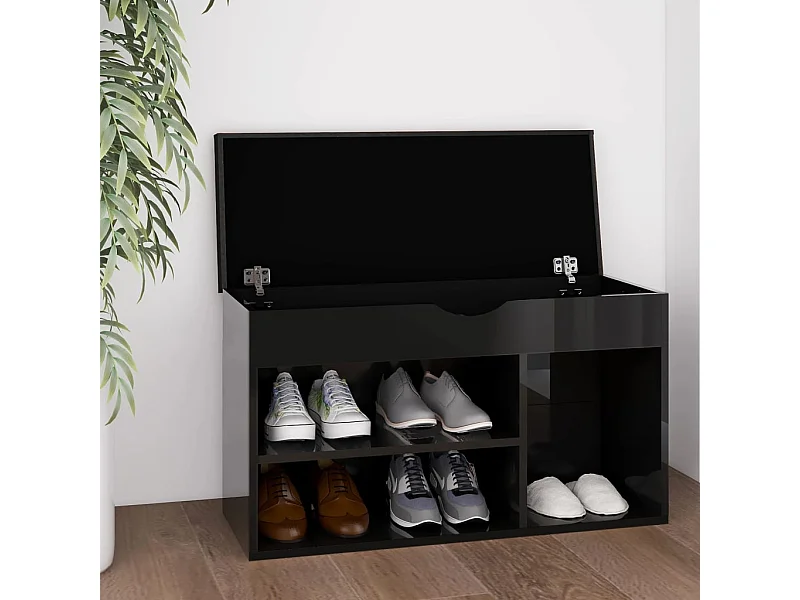 Banco e almofada para sapatos Preto brilhante 80x30x47cm Aglomerado