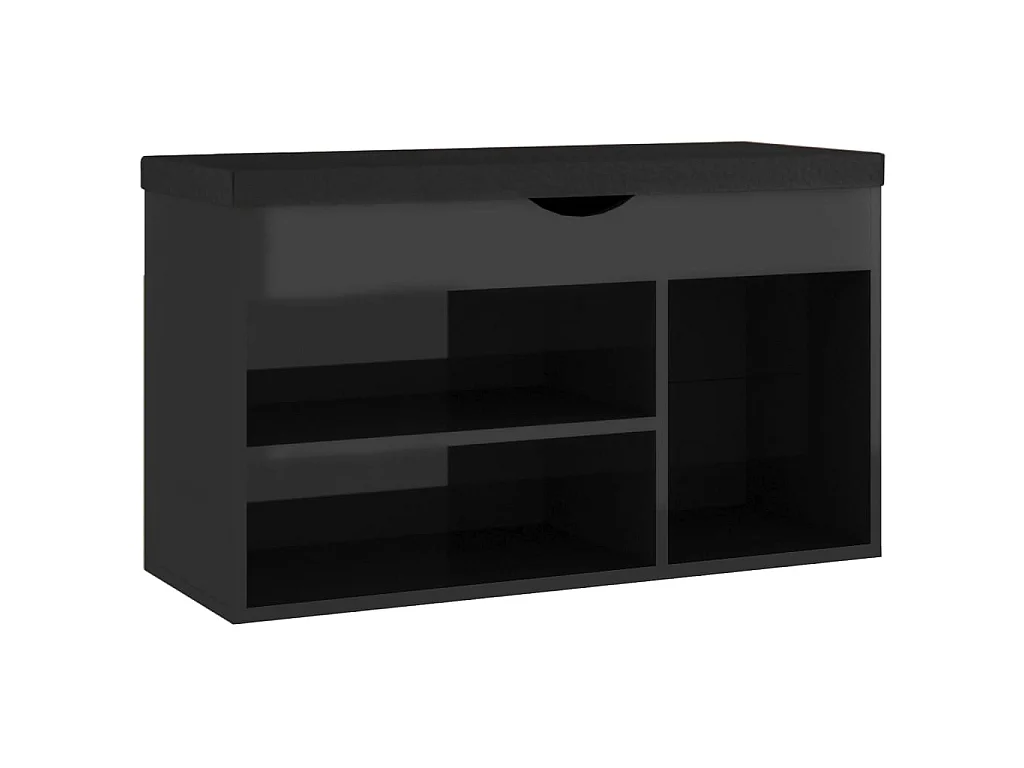 Panca per scarpe e cuscino Nero lucido 80x30x47 cm Truciolare
